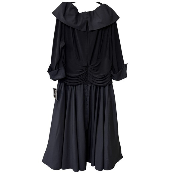 NWT Jessica Howard Black Jersey Taffeta Portrait Collar A-Line Midi Dress 16W - Picture 6 of 12